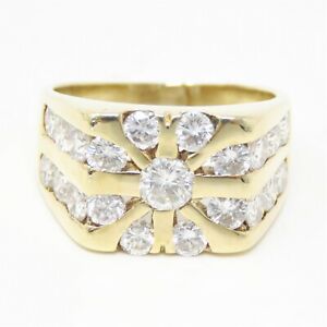 NYJEWEL 14k Yellow Gold 4.5ct Diamond Signet Ring