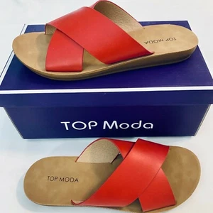Top Moda Womans Pacome-1 Flat Slide Sandal Red NIB - Picture 1 of 6