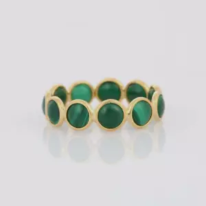 Handmade Natural Malachite Ring With 14k Yellow Gold Full Band Ring For Birthday - Picture 1 of 4