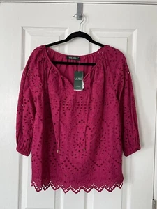 Nuevo con etiquetas Top Lauren Ralph Lauren Rosa Ojales - PL $145 - Imagen 1 de 3