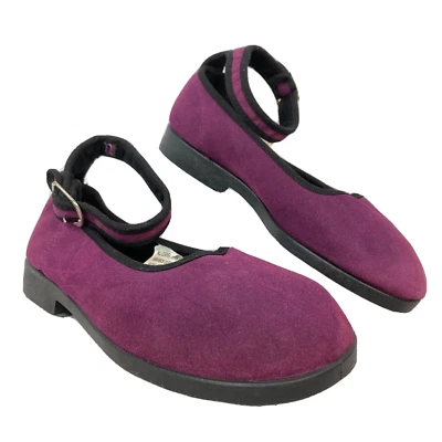 T.U.K. Zapatos para mujer talla 8 púrpura negro cuero correa al tobillo ballet hebilla plana  Foto 1 de 4