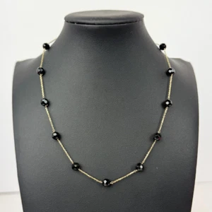 14K Italy Yellow Gold & Black Onyx Faceted Beaded 16" Necklace 4.847g Choker - Picture 1 of 9