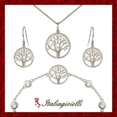 Splendente Parure Completa Albero della Vita in Argento 925 Rodiato Oro Bianco - Immagine 1 di 4