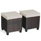 2pcs Patio Rattan Ottoman Cushioned Seat Foot Rest Coffee Table Garden Furniture