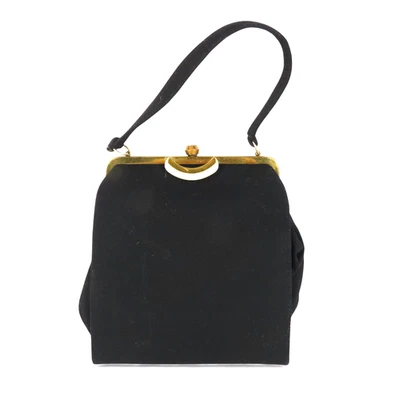 BOLSO MONEDERO SUPERIOR MARCO LANA NEGRO INGBER DE COLECCIÓN Latón Perlado Cierre de Palanca CARTERA Foto 1 de 4