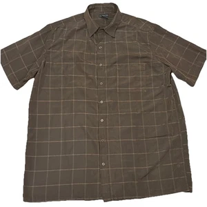 J Ferrar Brown Button Down Striped Patternshort Sleeve Shirt XLT 100% Polyester - Picture 1 of 6