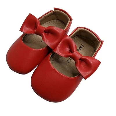 Felix & Flora Bebé Niñas Talla 130MM (6-12M) Cuero Rojo Zapatos Formales con Lazo Foto 1 de 4