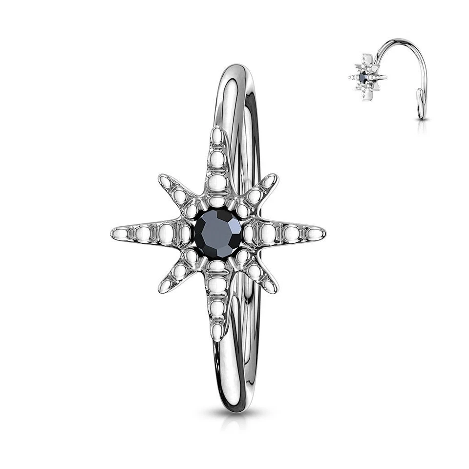 Piercing Orecchio Nasino Anello Stella Strass Nero - Immagine 1 di 1