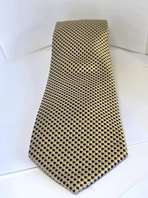 Corbata Bruno Piattelli Pura Seda Dorado/Negro Cuadros Geométrica Hecha a Mano Foto 1 de 4