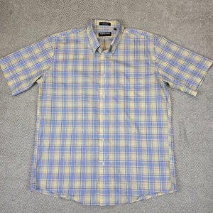 KIRKLAND SIGNATURE Plaid Button Shirt Short Sleeve Blue Yellow Classic Men XL - Picture 1 of 5