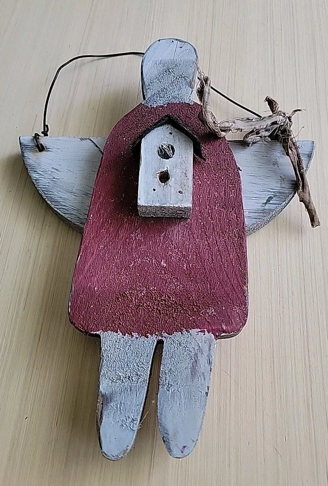 Antique Handmade Primitive Wall Hanging Angel Birdhouse Decor OLD - Image 1 of 4