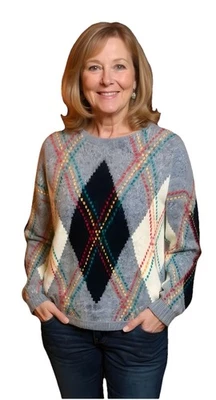 Suéter Grande Casual Corners Preppy Gris Negro Rojo Verde azulado Blanco Angora Suave Argyle Foto 1 de 4