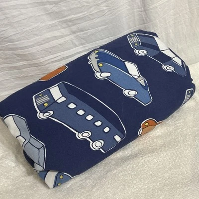 Pottery Barn Kid ORGANIC CAR Truck TWIN Duvet Cover NAVY ORANGE vintage Buttoned - Image 1 of 3