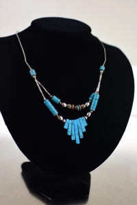 Zuni turquoise and silver  bead necklace 2 strand 18in - Picture 1 of 4