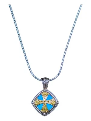 Colgante turquesa de plata y 18 quilates Konstantino con cadena MEKJ669-130-137 precio de venta sugerido por el fabricante 2010 USD Foto 1 de 4