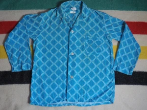 Camicia donna vintage anni 60 70 Truval Perm Press Hippy Boho Madras blu bottoni L - Foto 1 di 6