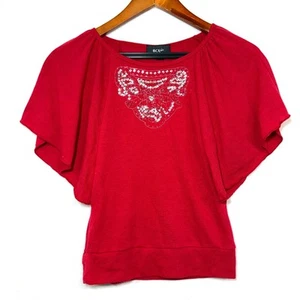 BCX Girl S Y2K Red Sequin Top Dolman Sleeve Babydoll Cute Retro Summer Party XXS - Picture 1 of 8
