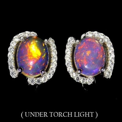 Orecchini in argento sterling 925 opale di fuoco ovale 9x7 mm pietre... - Immagine 1 di 4