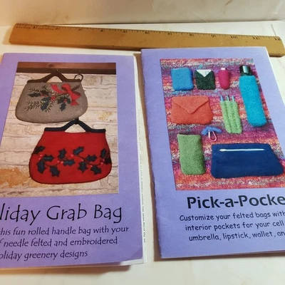 Two Vintage My Bagatelle Knitting Pattens ~ Holiday Grab Bag & Pick-a-Pocket - Image 1 of 4