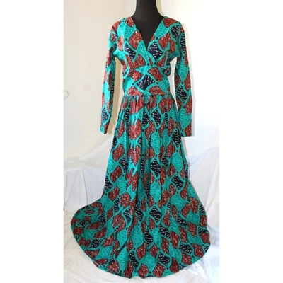 Maxi Vestido Pradera Multicolor Africano Hecho a Mano M Alto Manga Larga Tribal Festivo Foto 1 de 4