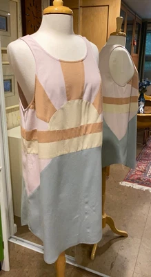 FREE PEOPLE 100% Silk Slub Sundress Color-Blocked Sun Design EC - Size S - Image 1 of 4