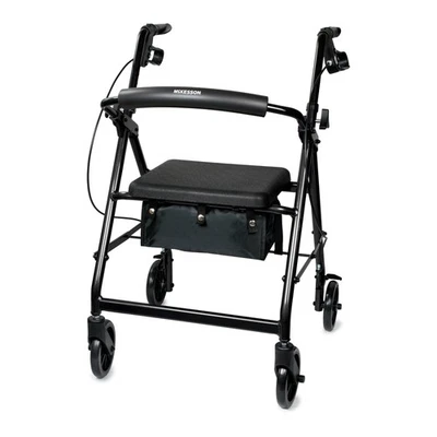 McKesson Upright Rollator Walker Folding 32 to 37” Handle Height 146-R726BK - Image 1 of 4