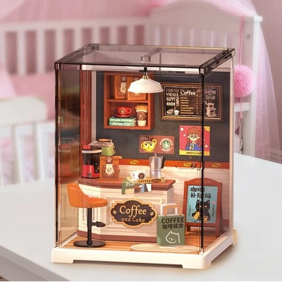 Cafetería miniatura 3D para casa de muñecas con cubierta antipolvo hágalo usted mismo kit modelo de plástico para regalos Foto 1 de 4