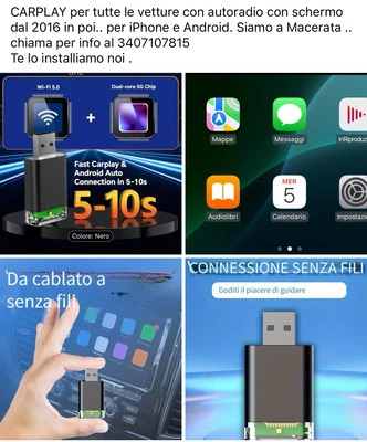 Adattatore Mini Wireless Apple CarPlay iOS Android Autoradio Senza Fili - Immagine 1 di 3