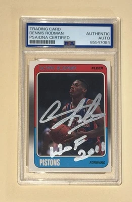Dennis Rodman Autograph Signed 1988 Fleer Rookie Card w/ HOF 2011 - PSA/DNA Auth - Image 1 of 2