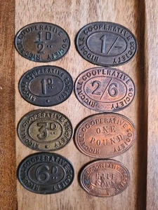 Riccall Co Op Selby Yorks Tokens ½  1  3  6 D - 1  2/6   ½ Soverign  £ x8 Oval   - Picture 1 of 3