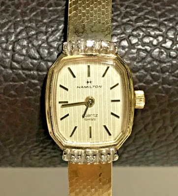 Reloj de vestir vintage Hamilton cuarzo diamantes genuinos duquesa EE. UU. damas funciona Foto 1 de 4