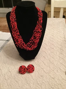 Vintage VENDOME red and black beaded earrings With Necklace Made In Italy - Imagen 1 de 10