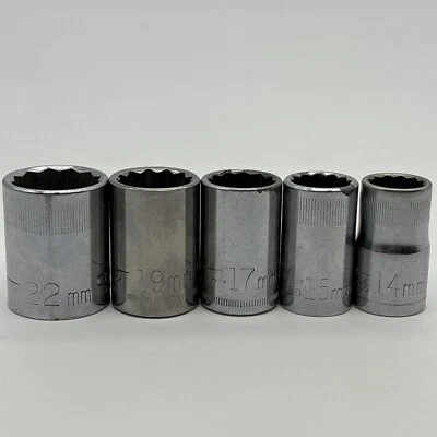 Vintage Craftsman Socket Set 1/2 Drive 12 Pt Metric 14mm 15mm 17mm 19mm 22mm USA - Image 1 of 4