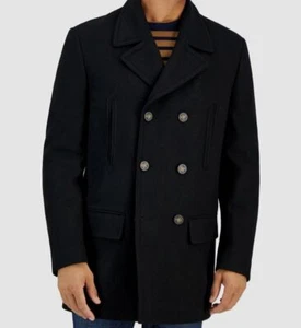 Michael Kors Men's Black Wool Classic-Fit Double-Breasted Peacoat Jacket Sz 38R - Picture 1 of 1