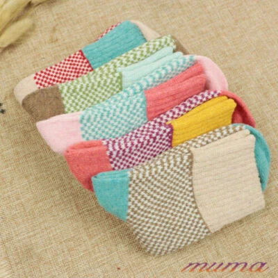 LIUWAZJ 5 Pairs Womens Thick Socks Wool Thermal Warm Knitting Nordic Ladies Socks Winter