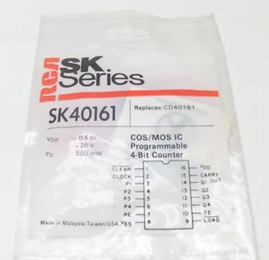 RCA SK40161 - Synchronous Programmable 4-Bit Counter CMOS 16-Lead DIP IC, NOS - Picture 1 of 1