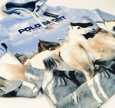 Polo Sport Ralph Lauren VTG Horse Flag Western Cowboy Fleece Sweatshirt Hoodie - Image 1 of 4