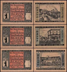 6 DIFF CRISP 1922 BERLIN 2 MARK BILLS/TRAM TICKETS!! 6 RARE DELITES $3.33! NICE! - Imagen 1 de 3