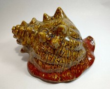 Large Ceramic 3D Conch Sea Shell Tropical Beach House Nautical Decor Brown Red
