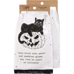When Black Cats Prowl | Halloween Kitchen Novelty Dish Towel | PBK - Picture 1 of 5