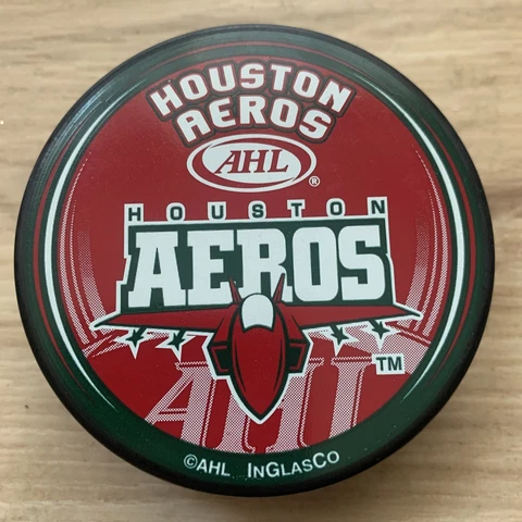 HOUSTON AEROS AHL HOCKEY PUCK AMERICAN HOCKEY LEAGUE INGLASCO MADE IN SLOVAKIA Cover