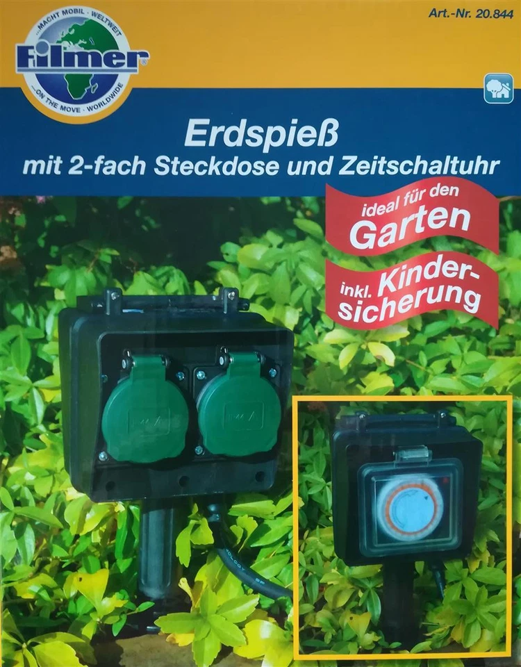 2-gartensteckdose Filmer mit Erdspieß und 24h Zeitschaltuhr