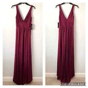 La Femme 28547 Plunge Neck High Slit Gown Dark Berry 6 - Picture 1 of 7