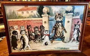 Vintage LOUIS WAIN CAT PRINT The Good Puss Large size In WOODEN FRAME - Imagen 1 de 4