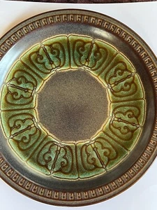 Vintage Blue Gray & Brown w Green MCM Design Stoneware Dinner Plate - 10.25 inch - Imagen 1 de 9