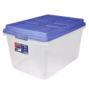 Hefty 72 Quart Clear Plastic Storage Bin with Blue HI-RISE Lid, Adult - Picture 1 of 12