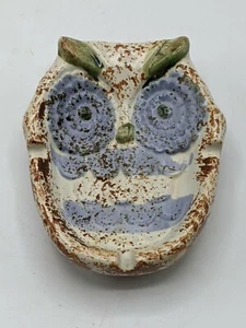 Vintage Ceramic Owl Trinket Dish Ashtray Speckled Glaze Blue White Brown - Picture 1 of 6