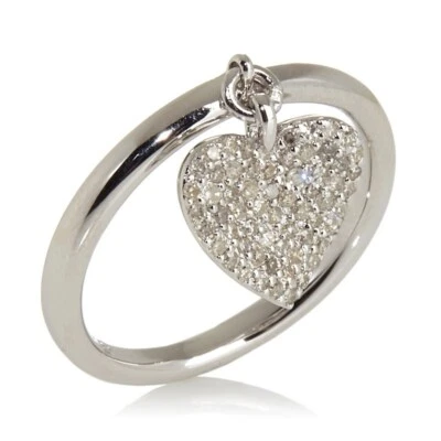 Rarities Sterling Silver 0.25ctw White Diamond Dangling Heart Charm Ring Size 8 - Image 1 of 4
