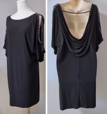 Vestido Cachet De Colección Años 90 Negro Slinky Cortina Baja Espalda Mangas Cristal Dividido 8 Foto 1 de 4