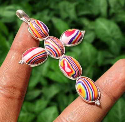 Colgante entrecruzado de piedras preciosas de calílice arco iris enchapado en plata de ley 925 joyería Foto 1 de 4